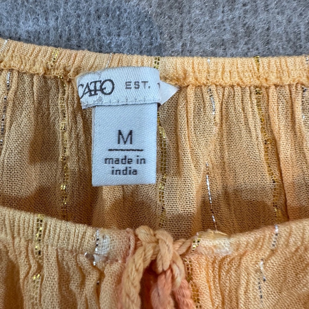 Cato Ombre Peasant Top Skirt Set M Orange Gold Metallic Boho Festival Blouse - Picture 9 of 15